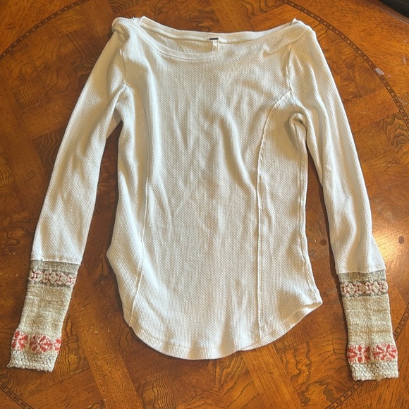 NWOT Free People  Newbie Rosy Cut Thermal/Waffle Shirt - Picture 1 of 5